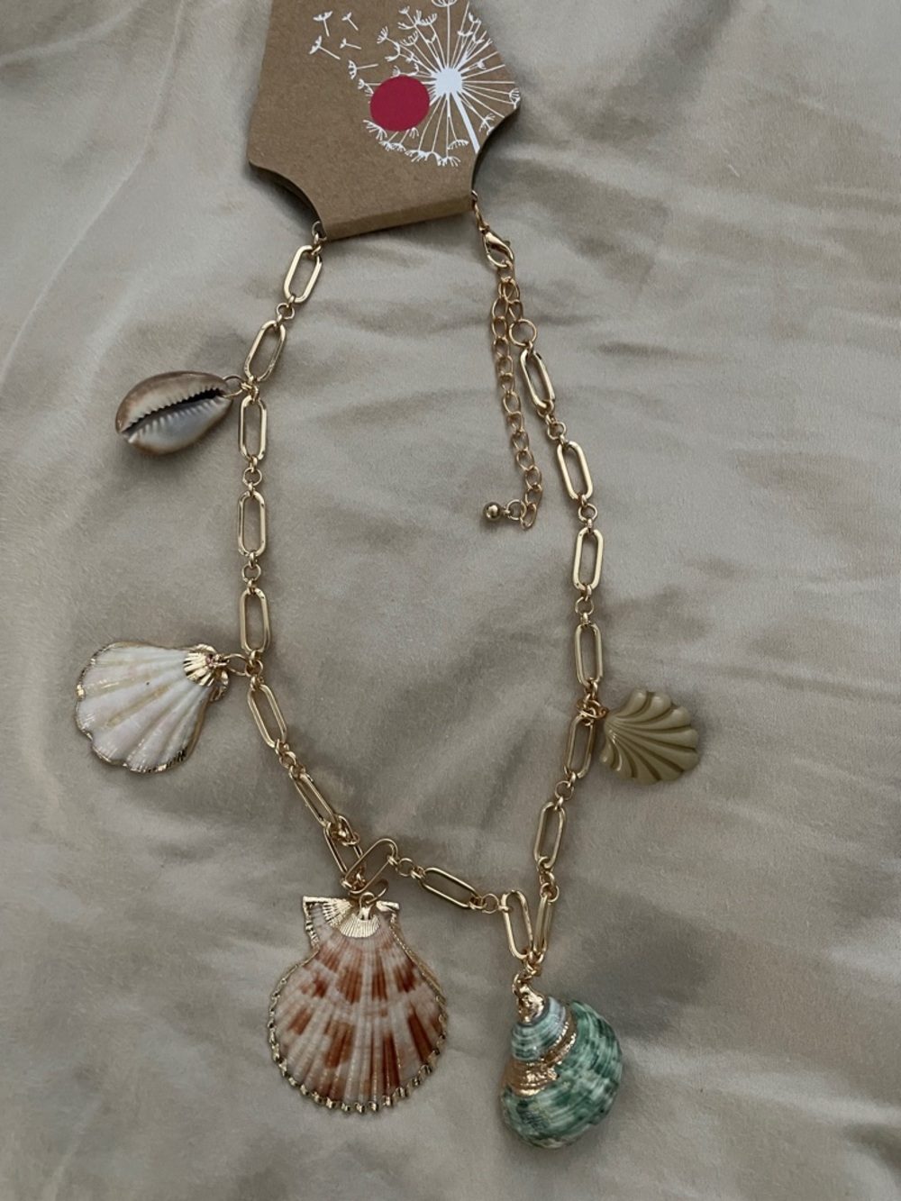 Gold Shell Charm Necklace with Multicolor Shell Pendants